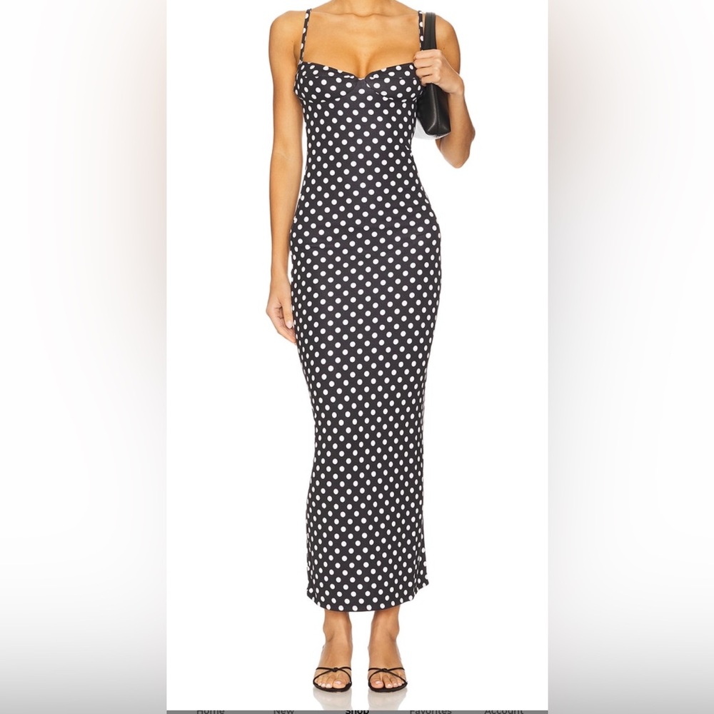 Miaou Black Polka Dot stretch bustier midi dress